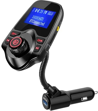 ONN Upgraded 2025 Auto Bluetooth FM Transmitter - 1,44 Zoll Display, Flexibler Schwanenhals, Freisprecheinrichtung, Wireless Music Player, Radio Adapter, USB Ladegerät, Micro SD Karte & AUX