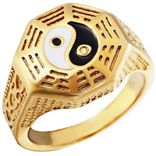 Healvian Tai Chi Titanium Stahlring Herrenschmuck Ringe Chinesischer Bagua- für chinesischer Bagua- Moderinge für Ringe Golden