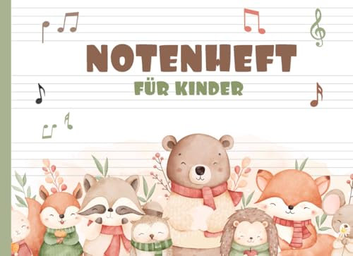 Notenheft für Kinder – A5 Musikheft mit großen Linien | Leeres Notenbuch für Anfänger, Grundschule und Musikunterricht: Für Klavier, Blockflöte und ... Einfaches Notenlinienheft zum Üben und Lernen