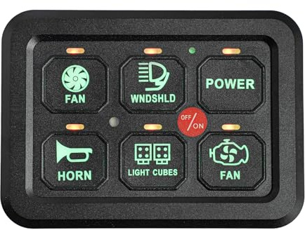 Panel de interruptor de 6 marchas con función de atenuación automática de 720 W, panel de conmutación universal, sistema de relé de control de circuito, para coche, camión, barco, ATV, color verde
