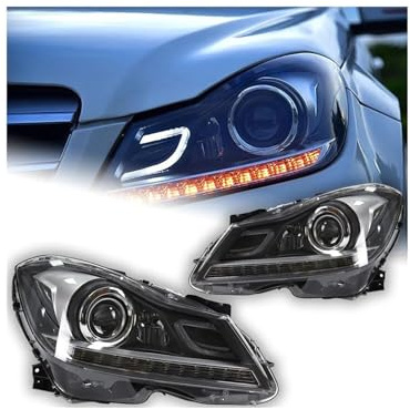 AKD Autolichter Kompatibel für Benz W204 LED-Scheinwerfer 2011-2013 C200 C260 DRL Signal Frontscheinwerfer Bi Xenon Autozubehör