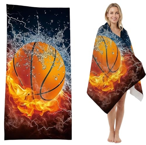 WFKKMEQ Basketball Strandtuch, Basketball Mikrofaser Handtuch Leicht Badetuch Sauna Handtuch Weich Strand Handtücher Schnelltrocknend Dusch Tücher Fitnesshandtuch Mikrofaser Tuch für Strand Schwimmen