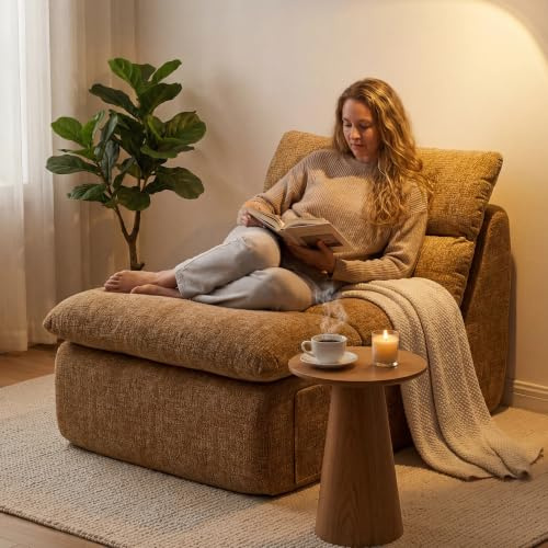 FurniSoar XXL Sitzsack Karamellbraun Chenille, Hochdichter Kompressionsschaum, Formstabil, Samtig Weich & Kuschelig, Abnehmbarer Waschbarer Chenille-Stoff, Relaxsessel für Wohnzimmer