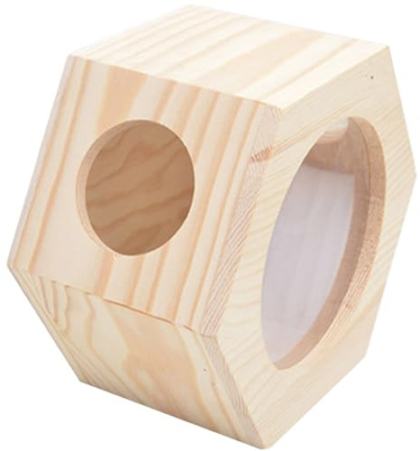 Mikikit Hamster Holzhaus mit Sichtfenster für Kleine Haustiere und Käfige