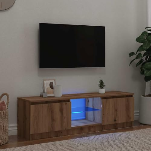 YNGBHFNOP Meuble TV Moderne avec Éclairage LED RGB Ambiant, Bois d'Ingénierie Chêne Artisanal, 120 cm, Rangement Intelligent pour Salon et Salle de Séjour