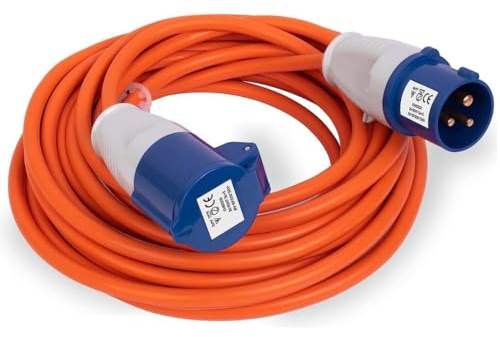 15M Extension Lead Cable - Heavy Duty Caravan Hook Up Cable, 16 Amp Cable 240V Camping Extension Lead, High Vis Orange Mains Power Lead Cable for Campervan & Motorhome
