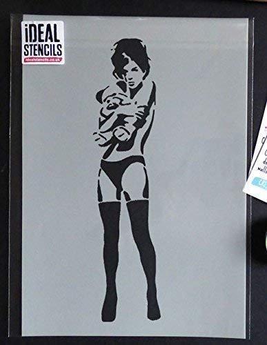 Banksy Schablone - Sexy Girl Knuddeln Teddy/Wiederverwendbar Wohndeko & Kunst Handwerk Malerei Schablone - halb geschliffen Durchsichtig Schablone, S/ 6X26CM