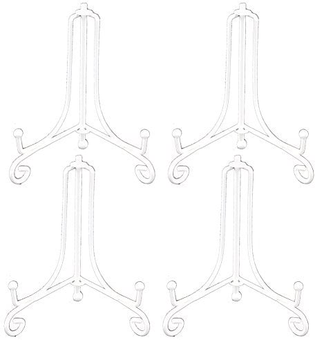 Tincogo (4 pack) 4 Inch White Iron Small Plate Stand Holder, Picture Easel, Display Stand For Cookie, Photo,Placecard or at Weddings, Birthday Party