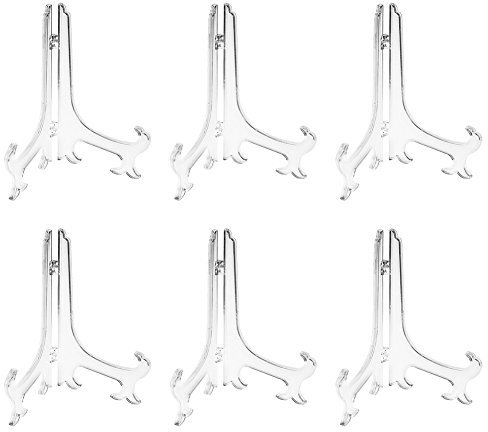 Tincogo 10 Clear Plastic Easels or Stand/Plate Holders to Display Pictures or Other Items at Weddings, Home Decoration, Birthdays, Tables (6 Pack)