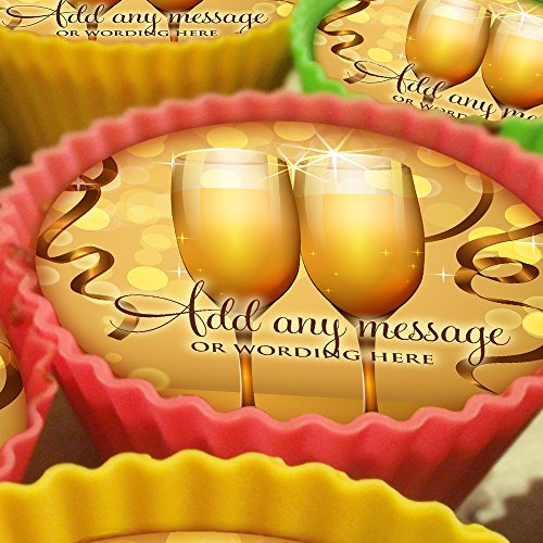 20 x Personalised Champagne Celebration 5cm High Resolution Cupcake Toppers
