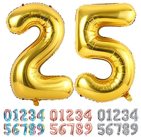 Ponmoo Foil Globo Número 25 52 Dorado, Gigante Numeros 0 1 2 3 4 5 6 7 8 9 10-19 20-29 30 40 50 60 70 80 90 100, Grande Globos para La Boda Aniversario y Cumpleaños Fiesta Decoración