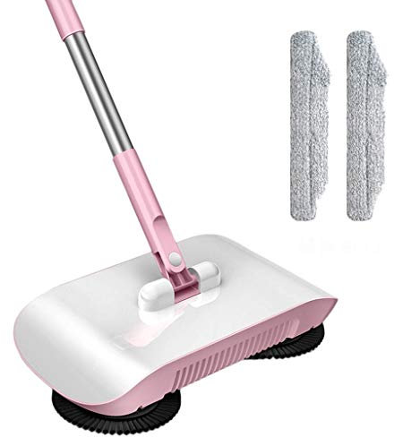 Escoba NLIAN- Barredora De Empuje Manual, 3 En 1 Barredora De Empuje Manual Limpieza De Piso Duro Plumero De Fregona Mágica Giratoria De 360 ° (Color : Pink)