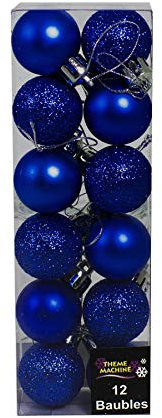 Widdle Wonderland Christmas Decoration 12 Pack 30mm Glitter/Plain Baubles (DP) - MIDNIGHT BLUE