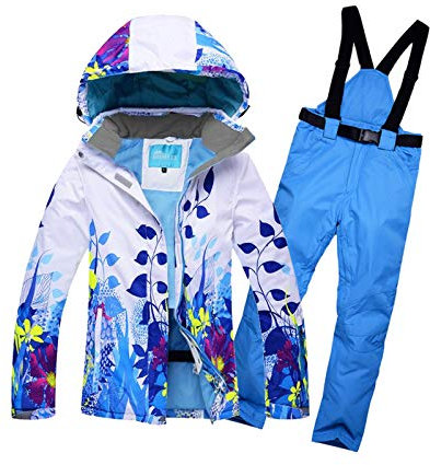 Zhenwo Damen Snowboard Skihose/Jacke, Wind- Und wasserdichte Snowboard Bunte Ski-Jacke Und Hose Set,Blau,XXL
