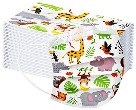 Lulupi 50 Stück Kinder Mundschutz Einweg 3-lagig Mund und Nasenschutz Multifunktionstuch 3D Cartoon Druck Maske Tücher Bunt Bandana Mund-Nasenschutz Atmungsaktiv Halstuch Schals für Jungen Mädchen