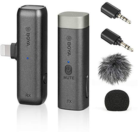 BOYA BY-WM3D Mini microphone sans fil 2,4 G avec adaptateur TRS/TRRS 3,5 mm compatible avec iPhone, smartphone, appareil photo, tablette, ordinateur portable, pour interview en direct
