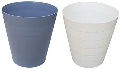 Lot de 2 petites poubelles rondes en plastique Bleu + blanc 21,1 - 22,1 cm