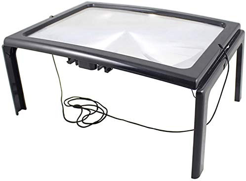 Large A4 Reading Magnifier with 4 LED Light,3X Full Page Magnifying Glass Foldable Desktop Stand Magnifier Hands-Free Rectangular Loupe Reading Aid for Seniors Low Vision Aging Eyes
