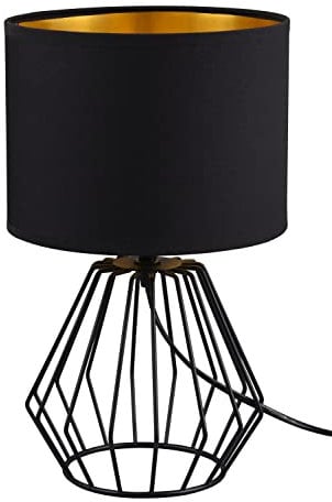 Reality Leuchten RL LIVE YOUR LIGHT Tischleuchte Chuck R50931002, Metall schwarz matt, Stoffschirm schwarz, exklusiv 1x E14