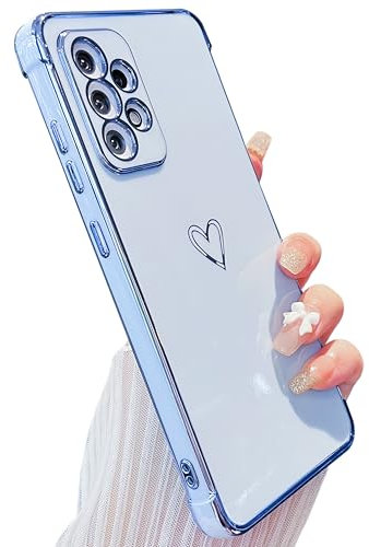 ZTOFERA Hülle Kompatibel mit Samsung Galaxy A52 4G/5G, Handyhülle für Samsung A52s 5G, Mädchen Silikon Schutzhülle mit Herz Muster Goldener Rand Weiche Stoßfest Bumper Cover, Sierra Blau