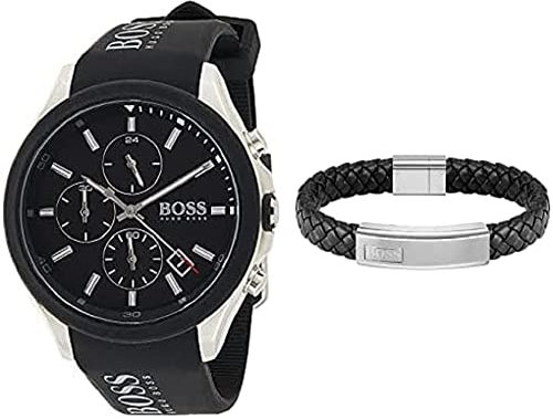 BOSS Watches and Jewelry Herren Chronograph Uhr und Schwarzes Lederarmband