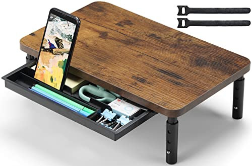 ETHU Monitor Stand Riser, 3 Height Adjustable Monitor Stand with Storage Drawer for Desk Wood Desk Organizer for Office and Home, Ergonomic Stand for Computer Printer Laptop PC iMac (Walunt)