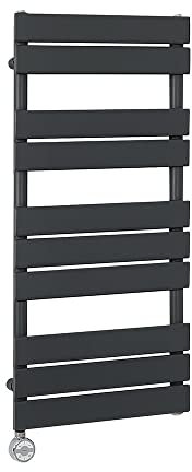 Milano Lustro 600W Anthracite Flat Panel Electric Heated Towel Rail Thermostatic - 975mm x 450mm