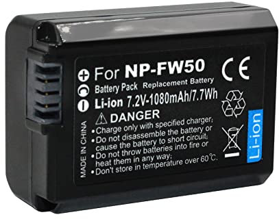 ZUIRUNDA Batterie lithium-ion 7,2 V 1080 mAh pour Sony NP-FW50, Alpha 5000 5100 6000 6100 6300 6400 6500 NEX 3 5 6 7 Alpha 7 7II 7R 7RII 7S II III A33 A35 A37 A37 55 A3. 000 CyberShot DSC RX10