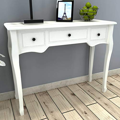 Mogou Frisiertisch Konsolentisch mit DREI Schubladen, Beistelltisch, Ablagetisch, Flurmöbel, Console Table, Sideboard, Schminktisch, Weiß