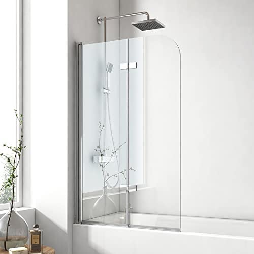 EMKE Pare de baignoire en 6 mm verre securit Paroi de douche pliable pour baignoire - 100 x 140 cm - Revêtement Nano facile à nettoyer