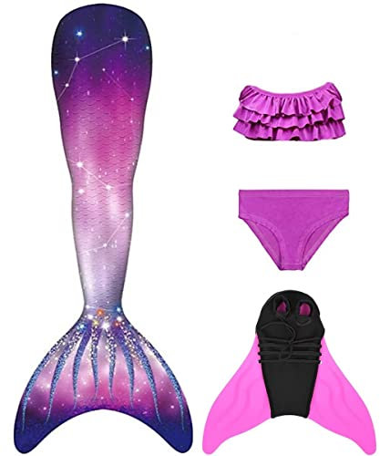 NAITOKE Meerjungfrauenschwanz mit Flosse für Mädchen Meerjungfrau mit Mermaid Tail Badeanzug,CYGCM,140