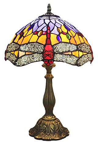 GAUUA Tiffany-Tischlampe, Gelbe Libelle, Schreibtischlampe, Amerikanische Kreativität, Schlafzimmer, Wohnzimmer, Café, Bar, Tischlampe, 30,5 cm, Tiffany-Buntglas