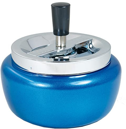 Drehaschenbecher Metall Ø 13cm Windaschenbecher groß Ascher für Innen und Außen silber chrom (Lack Blau/Chrom)
