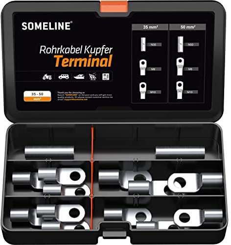 SOMELINE Rohrkabelschuh-Kits der T-Serie - Ringkabelschuhe - Kabelschuhe - Batteriekabelschuh - Quetschverbinder - geeignet als Kabelverbinder für Kfz - 35-50mm² - Crimp von Kabel Drahtkabel