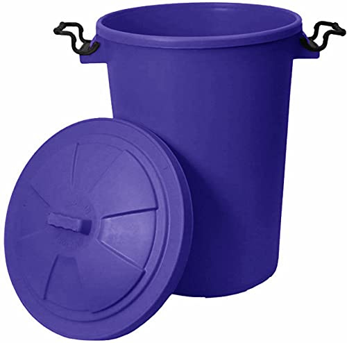 M1SS Purple 50L Litre Large Heavy-Duty Weather Resistant and Food Grade Plastic Dustbin Trash Can Garbage Bin With 2 Clip Locking Lid for Indoor Outdoor Waterproof Storage Container of Animal Feed
