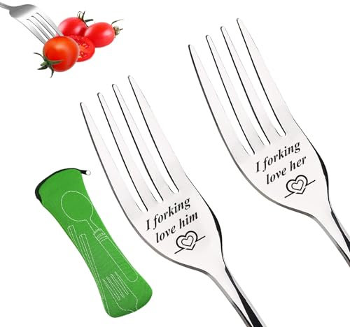 Jubiläumsgeschenke für Sie und Ihn, Ich Gabeln Liebe Ihn Ich Gabeln Liebe Ihre Schnitzgabel Romantische Edelstahl Dinner Gabeln Geschenk für Paare Liebhaber für Weihnachten Geburtstag Valentinstag