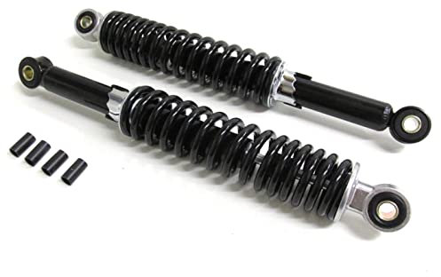340mm Tieferlegungs-Stoßdämpfer Set in Schwarz passend für Simson Duo, Schwalbe, S50, S51, Puch, Zündapp, Hercules – Hydraulisch gefedert, 5-fach verstellbar, inkl. Reduzierhülsen