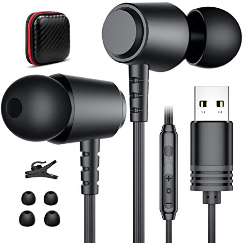 ACAGET USB Computer Earphones with Microphone, Noise Canceling Headphones, USB Headset, Magnetic, in-Ear, PC Headphone for Dell Laptop for Surface, for Office, Work, Online