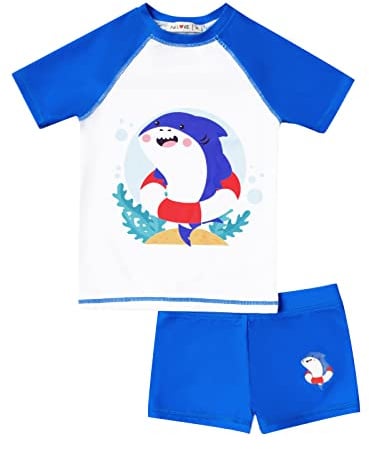 weVSwe Costume da Bagno per Ragazzi Manica Corta Protezione Solare Due Pezzi Costume da Bagno Trunks e Rashguard Bambini Top Short Swimwear Set 8 Anni