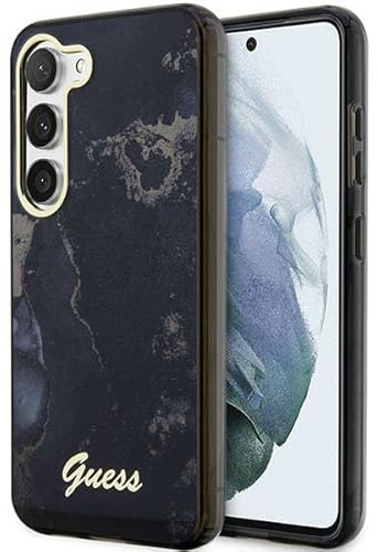 GUESS GUHCS23MHTMRSK Hülle für S23+ S916 Schwarz Hardcase Golden Marble Collection