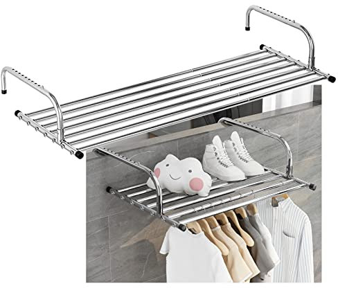 whalebee Wäscheständer Wäschehalter Wand Edelstahl Balkonwäschetrockner Ausziehbar, Bad Wandtrockner, Für Balkon Wäsche Kleiderschrank Küche Badezimmer Schlafzimmer, Klappbar Hängetrockner