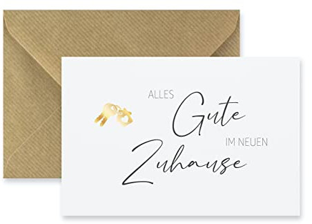 1 Premium Karte Umzug, neues Zuhause + 1 Naturumschlag (Klappkarte) - 10,5x14,8cm edles Premiumpapier, neue Wohnung, neues Haus, Wohnungswechsel