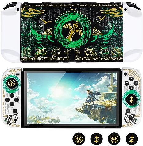 DLseego Custodia per Interruttore OLED,Guscio Protettivo Sottile e Agganciabile,Custodia Rigida in PC con Copertura Joycon e Tappi per Pollice Compatibile con Switch OLED,Bianco Verde