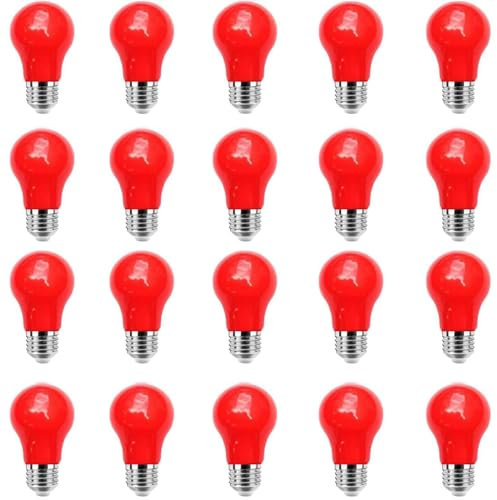 ZFQ Bunte Glühbirnen E27 3W, E27 Farbige LED lampen, E27 A50 Schraubkappe Rot Glühbirne, für Außen, Partys, Bühnen, Innendekorationen, 20er Pack