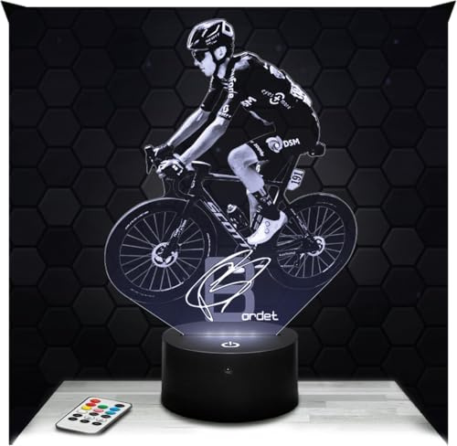 Lampephoto.fr - Lampe Romain Bardet Radfahrer 3D Touch Nachtlicht Fahrrad | Made in France, Sockel & Größe wählbar, dimmbar, Batterie-/USB-Betrieb, HD-Lasergravur, Geschenk für Radsportfans