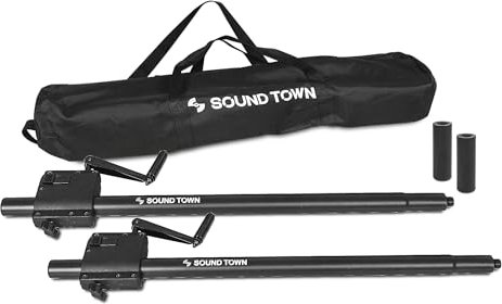 Sound Town 2-Pack Crank-Up Adjustable Height Speaker Subwoofer Poles (34-57) with 35mm & M20 Mount Adapters, Carry Bag, 100 LB Load Capacity, Black (STSDA-56CU-PAIR)