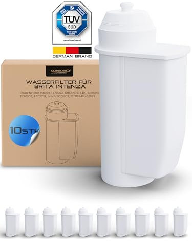 Comedes Wasser-Filter für BRITA Intenza, Ersetzt Bosch Siemens TZ70003, TZ70033, TCZ7003 & Brita Intenza 575491, kompatibel mit Siemens EQ Reihe und Bosch Vero-Series (10 Stück)