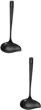 HOMSFOU Pcs Hot Pot Spoon Stainless Steel Soup Spoon Black Long Handle Chinese Soup Ladle for Kitchen