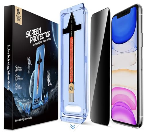 MAGIC JOHN 2 Pack for iPhone 11/iPhone XR 6.1 inch Privacy Glass Screen Protector, Auto Dust-Elimination Installation, Bubble Free, HD Clear, Easy Installation