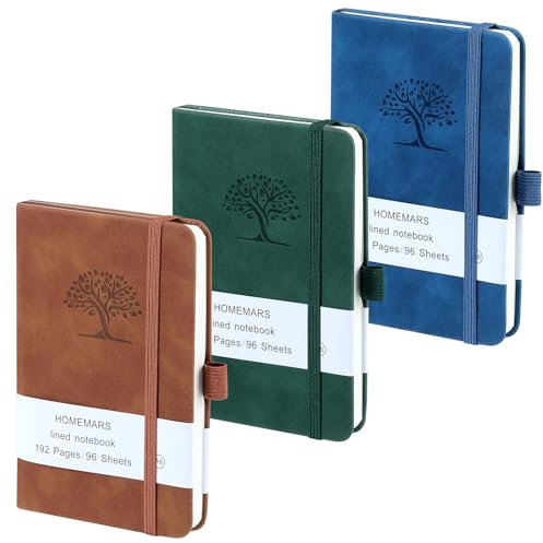 Notizbuch A6, 3 Stück Notizbücher Set, 14.4cm x 9.6cm Notizblock, Braun, Grün, Blau, 192 Seiten, Notizheft, Notizblock a6, Journal, Reisetagebuch, Notizbuch Leder, Prägebaum Design